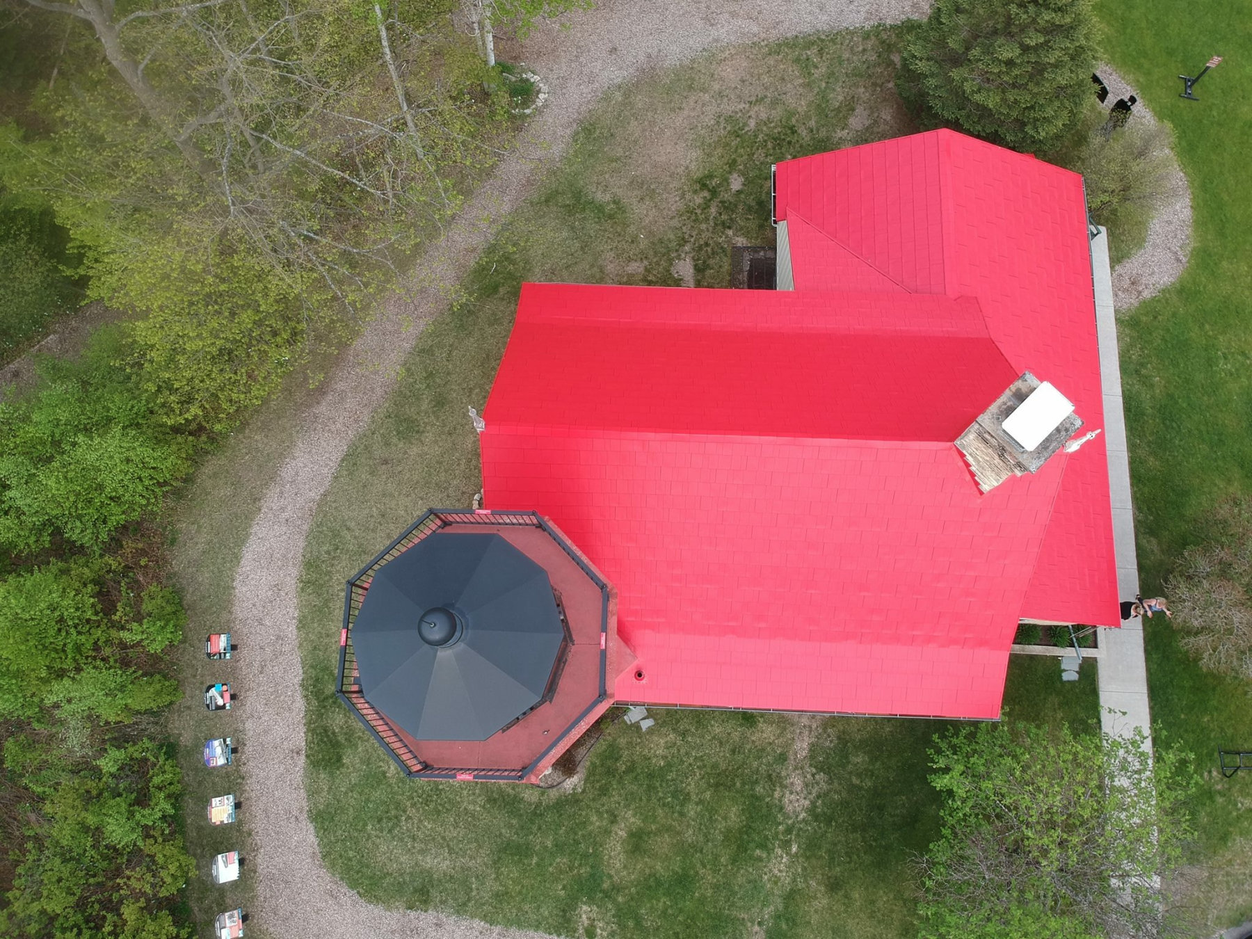 Aerial red metal roof